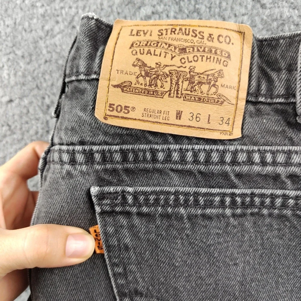 VTG Levis 505 Orange Tab Jeans Mens 36x34 Black Denim Straight Leg USA *Flaw